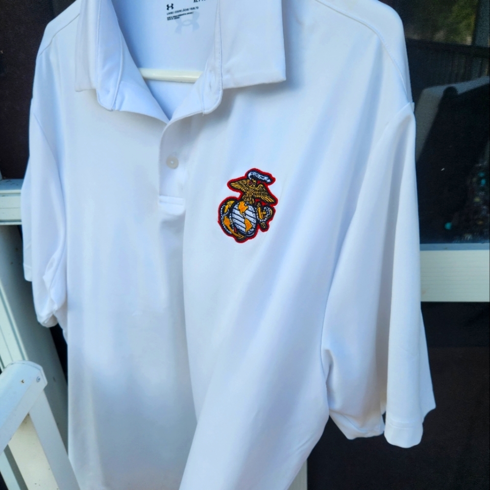 Mens USMC XL WHITE POLO STYLE SHIRT